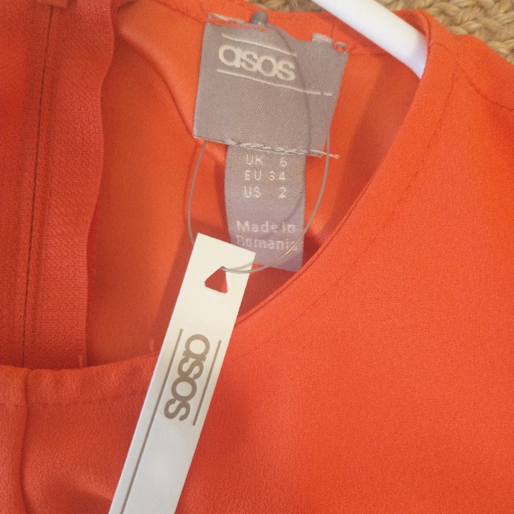 NWT ASOS Bright Orange Tie-Front Midi/Maxi Dress with 3/4 Sleeves - Sz US 2 - Picture 10 of 11